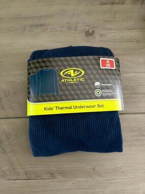 NEW 2Pc 8 (M) Boys Navy Thermal Underwear Set-Waffle Knit